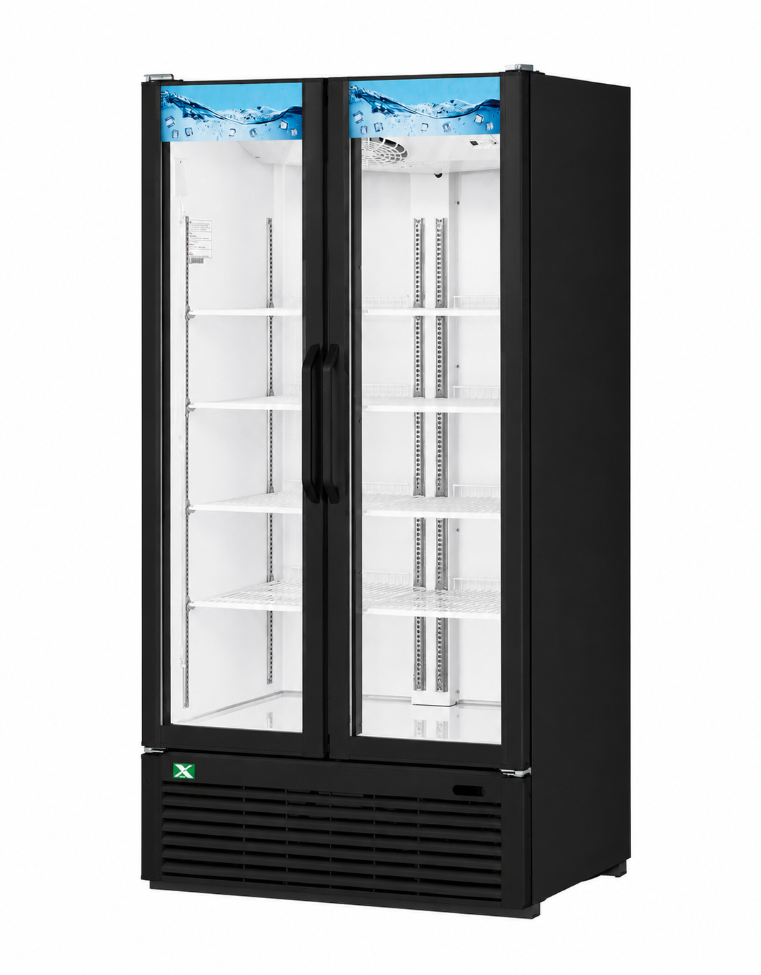 Two-Door Glass Merchandiser - Color option: (W), (B) 39-1/2"Wx 32"D x 78-1/8"H