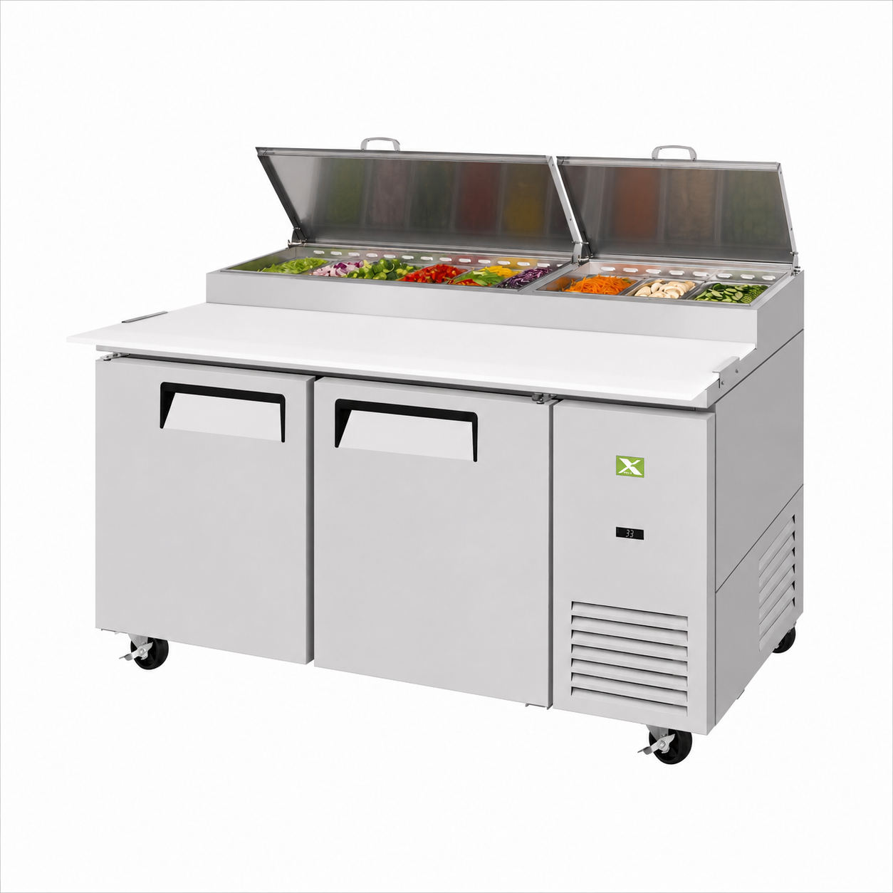 Two-Door Pizza Prep Table 67-1/8"W x 32-1/4"D x 36-1/2"H