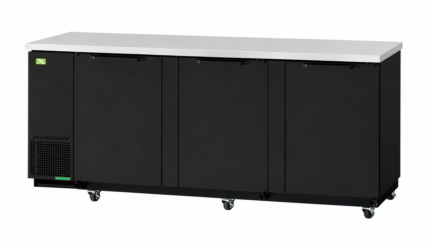 Three-Door  Back Bar, Black Vinyl Ext. (90-1/4"W)