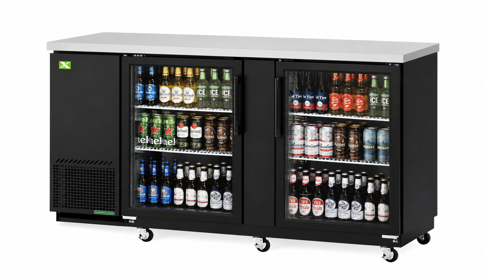Two-Door Glass Back Bar, Black Vinyl Ext. (69"W)