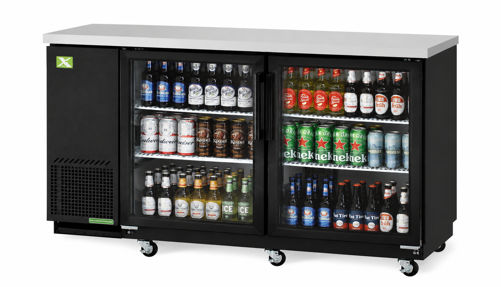Two-Door Glass Back Bar, Black Vinyl Ext. (58-3/4"W)