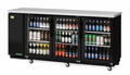 Three-Door Glass Back Bar Cooler – 73-1/8"W × 24-1/2"D – Black Vinyl