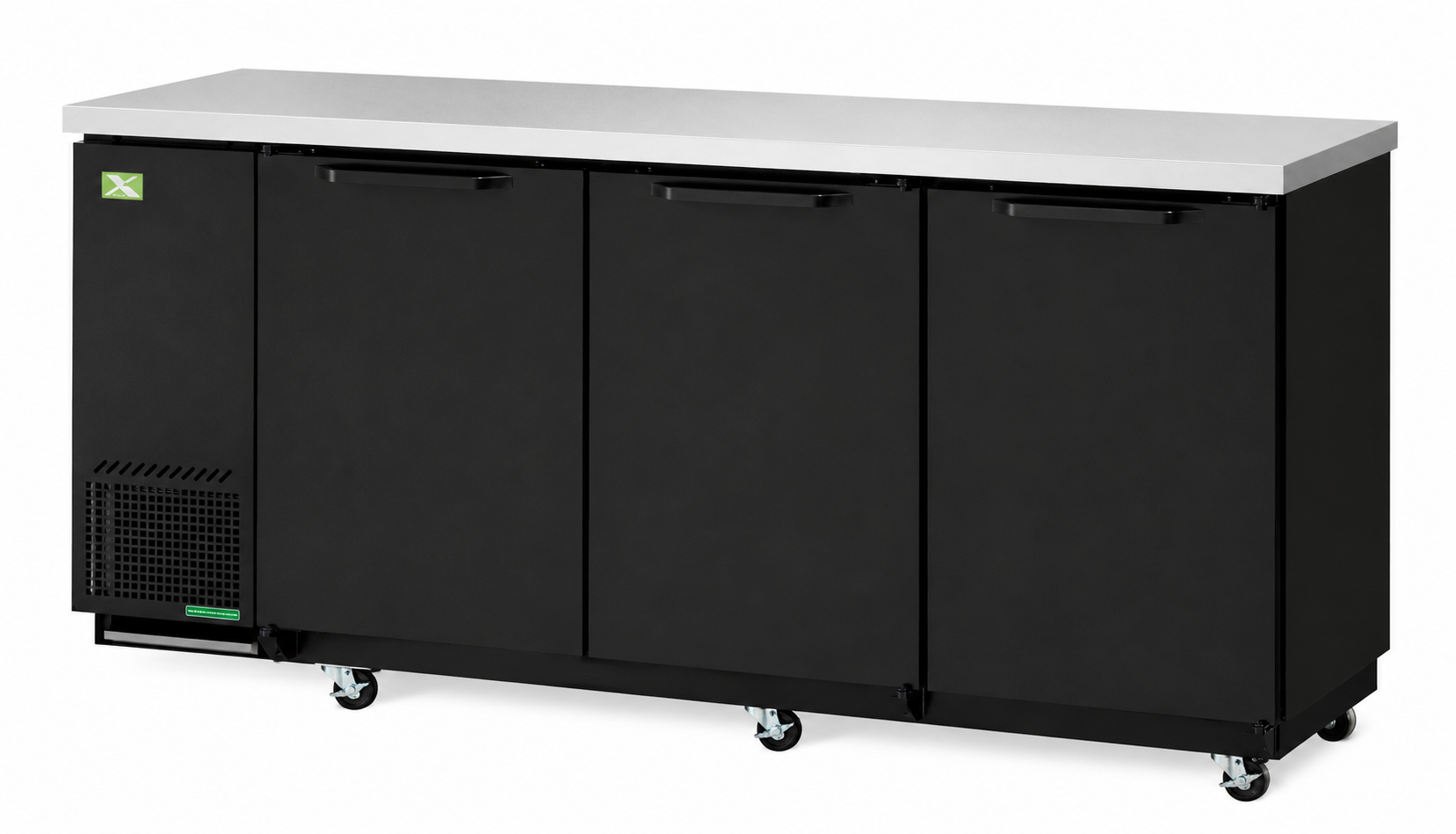 Three-Door Back Bar Cooler – 73-1/8"W × 24-1/2"D – Black Vinyl