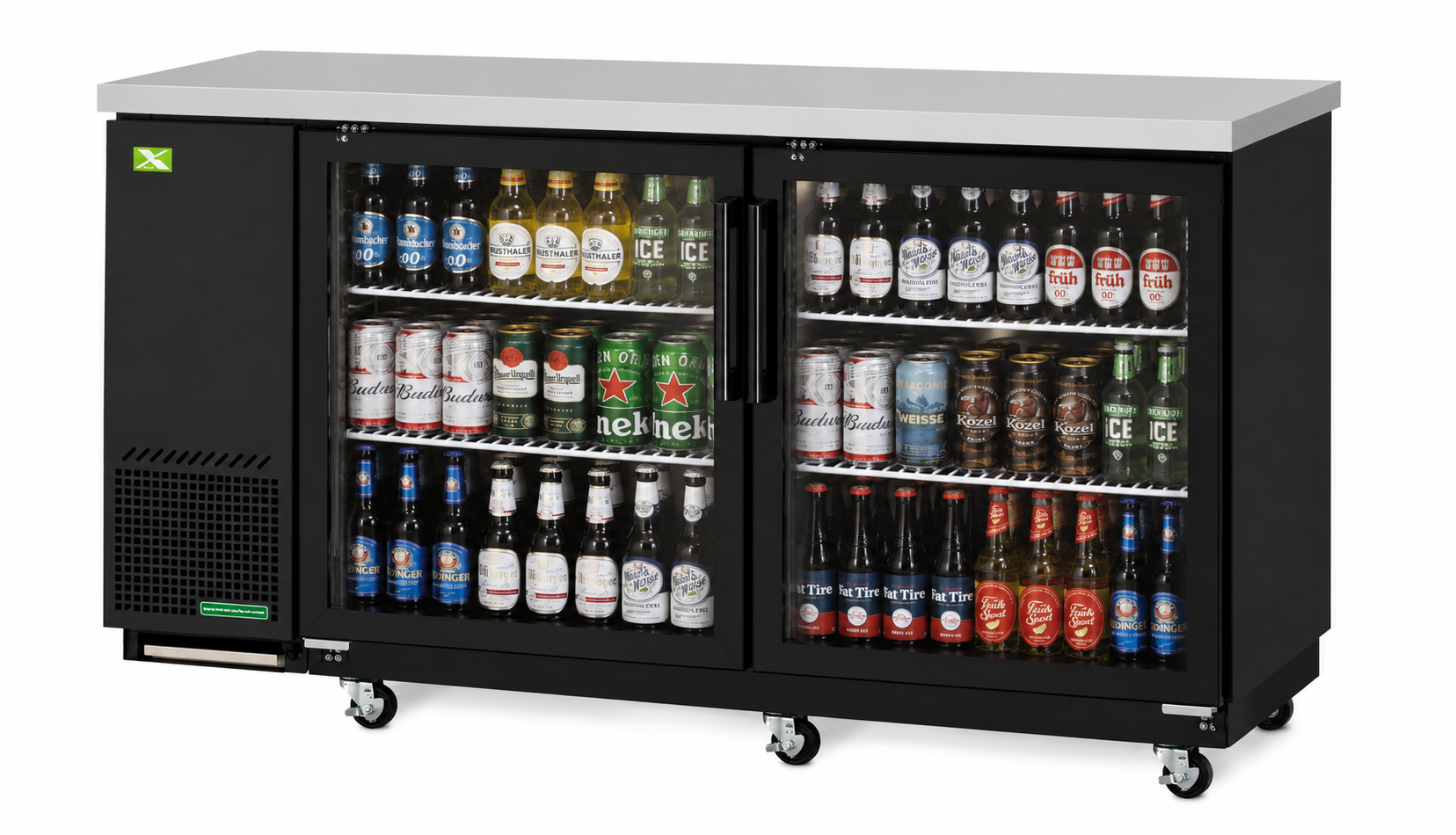 Two-Door Glass Back Bar Cooler – 61-1/8"W × 24-1/2"D – Black Vinyl
