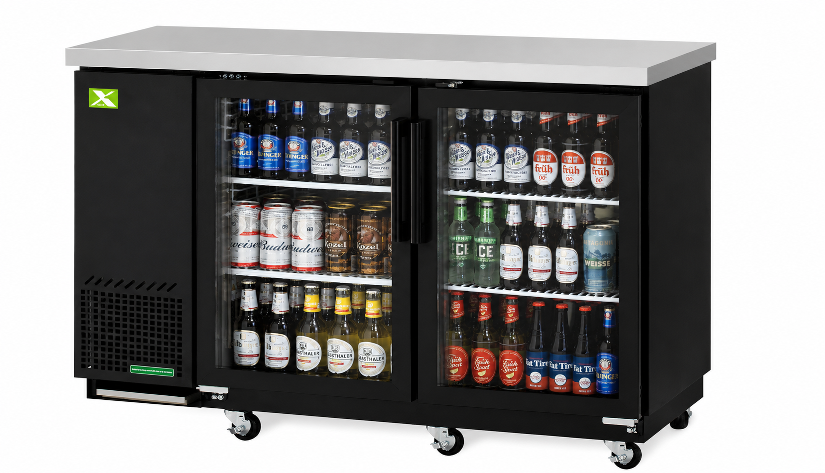 Two-Door Glass Back Bar Cooler – 49-1/8"W × 24-1/2"D – Black Vinyl