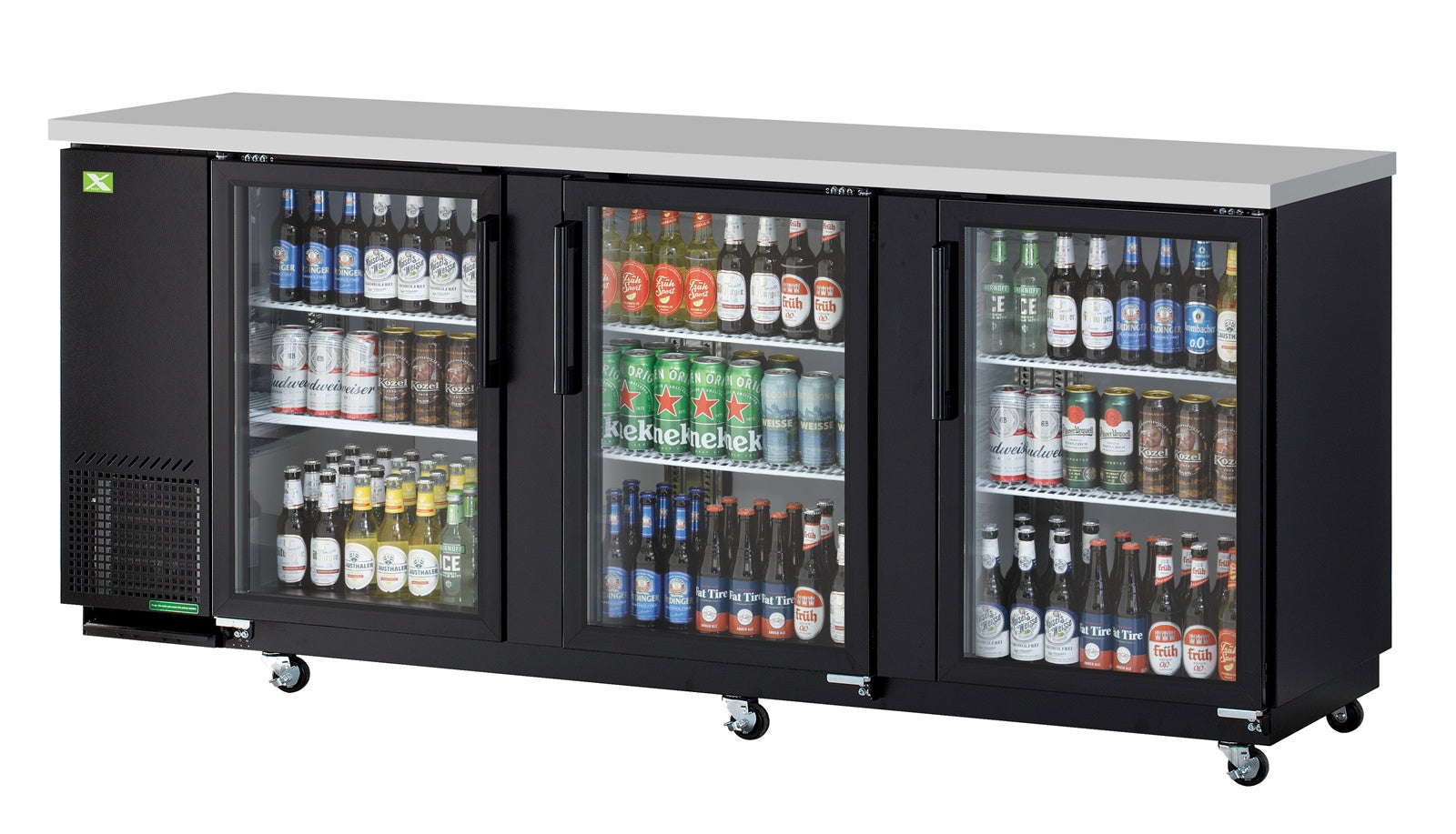 RefrigerationX XBB-4SG-N Three-Door Glass (90-1/4"W) Back Bar, Black Vinyl Ext.